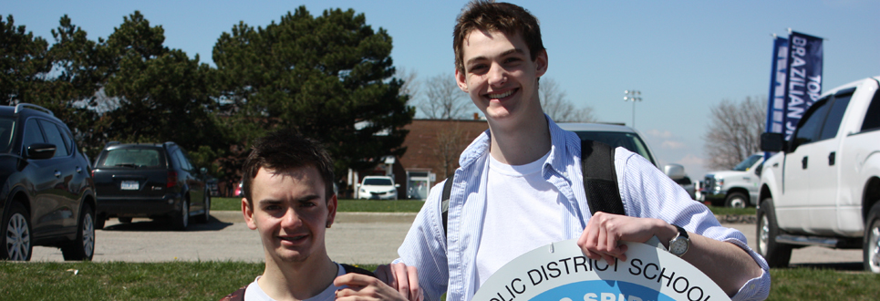 Two male students outside